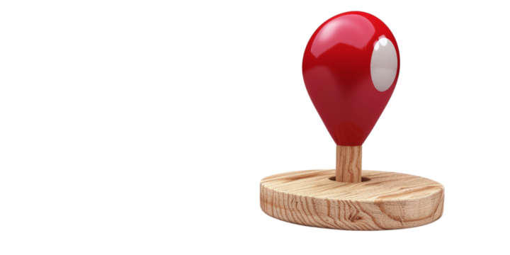 Red Location Marker on Wooden Base