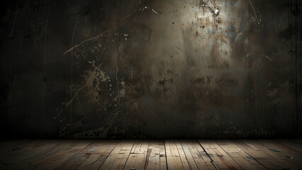 Empty wooden table with grunge wall background, mockup dispaly product concept