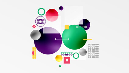 Minimalistic abstract vector design, layered geometric shapes circles, squares, and triangles with soft pastel gradients and semi-transparent effects. Perfect for contemporary use