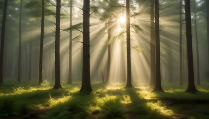 Green Forest Sun Sky Pine Bamboo Trees Jungle Canopy Background Summer Spring Autmn Camping Travel