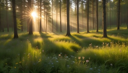 Green Forest Sun Sky Pine Bamboo Trees Jungle Canopy Background Summer Spring Autmn Camping Travel
