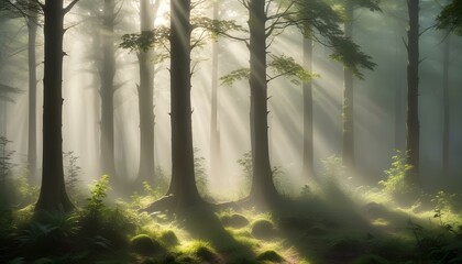 Green Forest Sun Sky Pine Bamboo Trees Jungle Canopy Background Summer Spring Autmn Camping Travel
