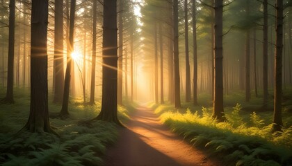 Green Forest Sun Sky Pine Bamboo Trees Jungle Canopy Background Summer Spring Autmn Camping Travel