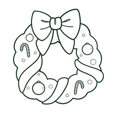 Christmas Wreath Line Art Doodle Illustration