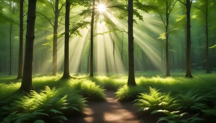 Green Forest Sun Sky Pine Bamboo Trees Jungle Canopy Background Summer Spring Autmn Camping Travel