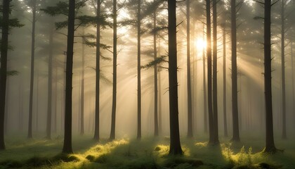 Green Forest Sun Sky Pine Bamboo Trees Jungle Canopy Background Summer Spring Autmn Camping Travel