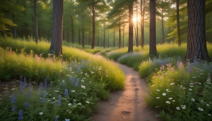 Green Forest Sun Sky Pine Bamboo Trees Jungle Canopy Background Summer Spring Autmn Camping Travel