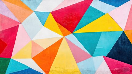 Vibrant geometric wall art featuring a colorful abstract design of triangles in various shades. Ideal for backgrounds, design projects, or modern decor.