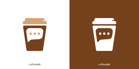 Creative Coffee Talk Logo. Coffee Cup and Bubble Chat Icon Graphic. Drinks Chat Logo Design Template.