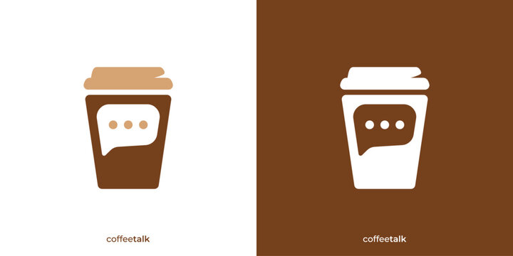 Creative Coffee Talk Logo. Coffee Cup and Bubble Chat Icon Graphic. Drinks Chat Logo Design Template.