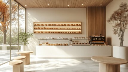 Savoring fresh pastries urban bakery culinary showcase bright interior wide angle inviting atmosphere