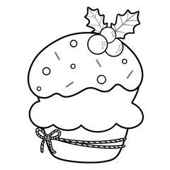Christmas Cupcake Line Art Doodle Illustration