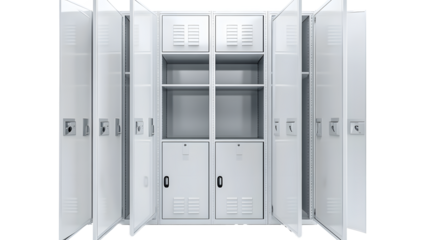 White metal locker with open doors. Two level compartment. 3d rendering illustration