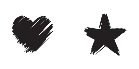 Love and star graunge brush paint on white background