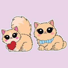cartoon style cute cat kawaii sticker set vector.