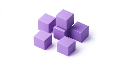 Fototapeta premium Isometric view of seven light purple cubes arranged in a cluster on a white background.