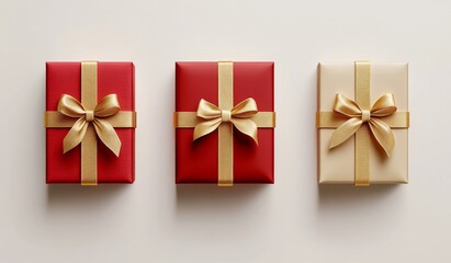 Fototapeta premium Gift boxes with gold ribbon isolated on white background.