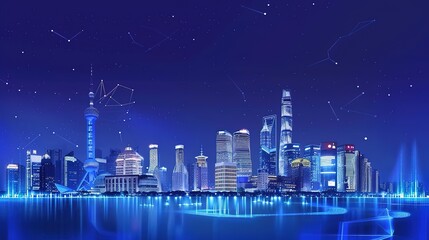 Fototapeta premium Blue technology sense starry night scenery