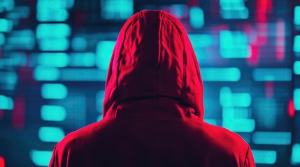 Cybersecurity Defense Strategies Visualized with Neon Hacking Interface and Illuminated Focus  Futuristic digital security concept with glowing hacker code firewall and data protection symbols