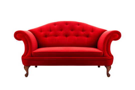 red sofa isolated on transparent background. Generative ai