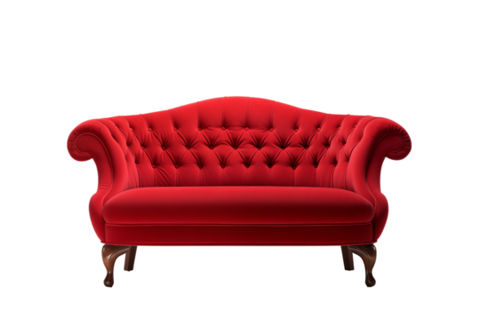 red sofa isolated on transparent background. Generative ai