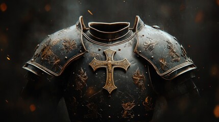 Medieval Armor Chest Piece with Cross Design and Intricate Engravings