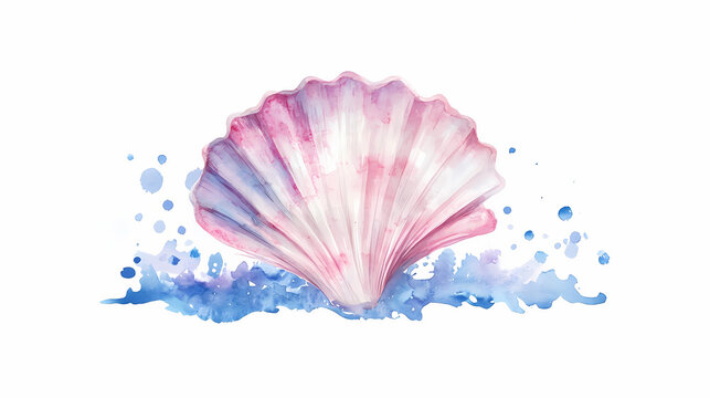 Watercolor shell underwater sea illustration isolated on white background. Nautical. Illustration