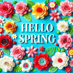 Colorful paper flowers Spring greeting
