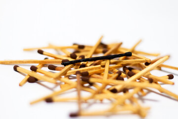 Wooden match sticks on isolated white background