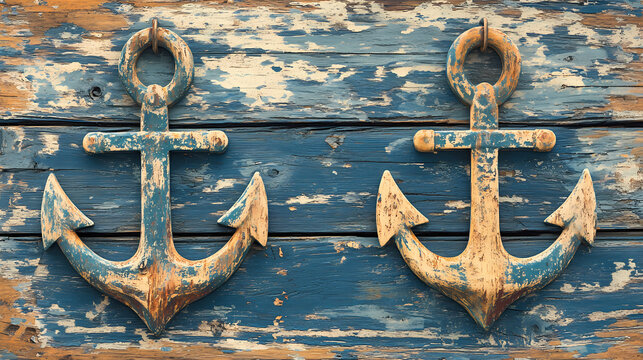 Wooden fremantle sign with nautical theme featuring anchors on rustic background, perfect for decor or travel inspiration to australian coast. Nautical. Illustration