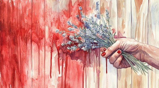 A biblical woman using a bunch of hyssop to painting blood of passover lamb on door post.	
