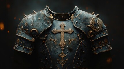 Medieval Armor Chest Piece with Cross Design and Engravings
