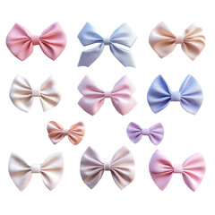 Collection of Pastel Bows on Transparent Background