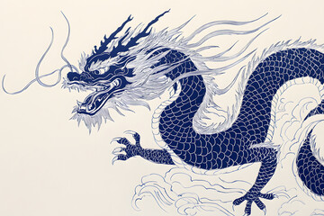 Beautiful illustration of a traditional Japanese blue dragon © dadakko