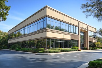 Obraz premium Modern glass facade office building reflecting the urban cityscape