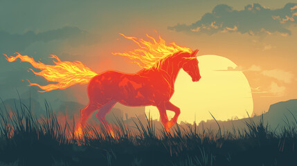 cartoon burning war horse illustration
