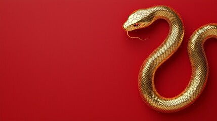 Obraz premium Elegant New Year Poster with Baroque-Inspired Minimal Snake Zodiac Design and Glowing Accents on Deep Red Background