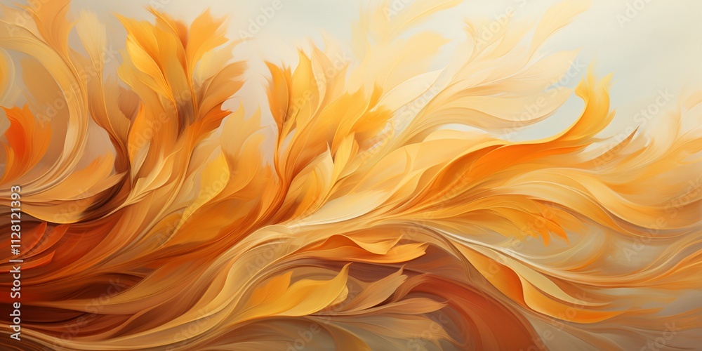 Fototapete abstract digital artwork featuring a swirling composition of vibrant, feather-like shapes in warm hu