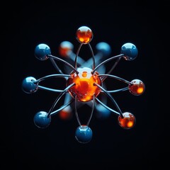 single atom branching out to 20 other atoms all with distinct features and coloring 