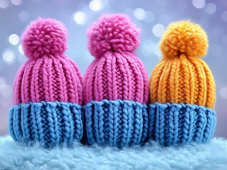 Colorful Knitted Winter Hats With Pom Poms