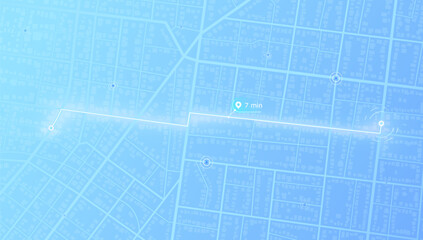 Path from point to intended goal, destinations, signs. roads throughout map. Navigation mapping technology for obtaining data on distance. location tracks dashboard. Vector, illustration.