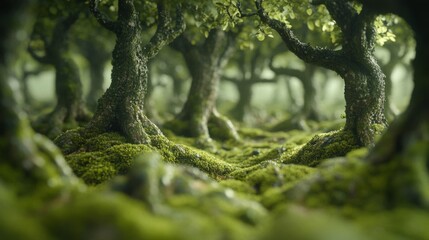 Moss Covered Trees in an Enchanting Forest