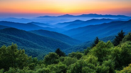 Obraz premium Blue Ridge Mountains Sunset Landscape View