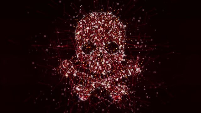 Hacking cyber attack and security breach abstract System hacked with distorted and glitch effect. Security breach with skull Error signal. Virus code and software hack concept. Cyber security 3D 4K