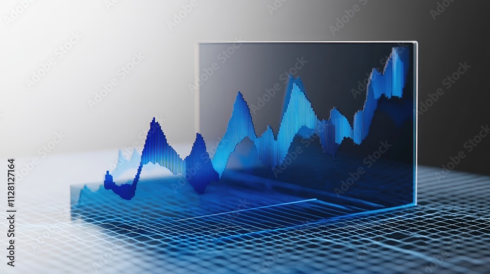 Poster 3d render of a blue chart icon showcasing market trends, floating on a transparent background