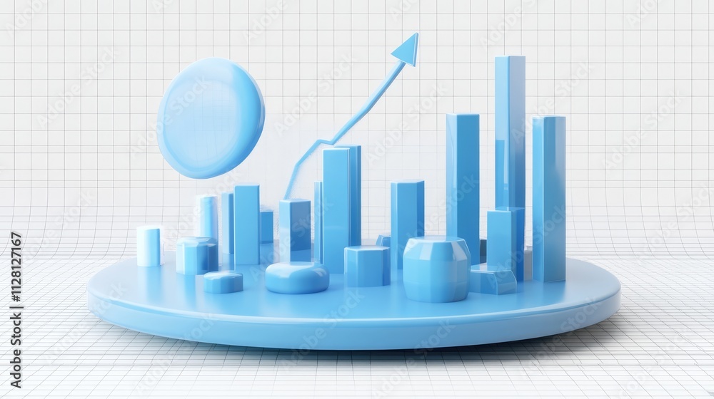 Poster 3d render of a blue chart icon showcasing market trends, floating on a transparent background