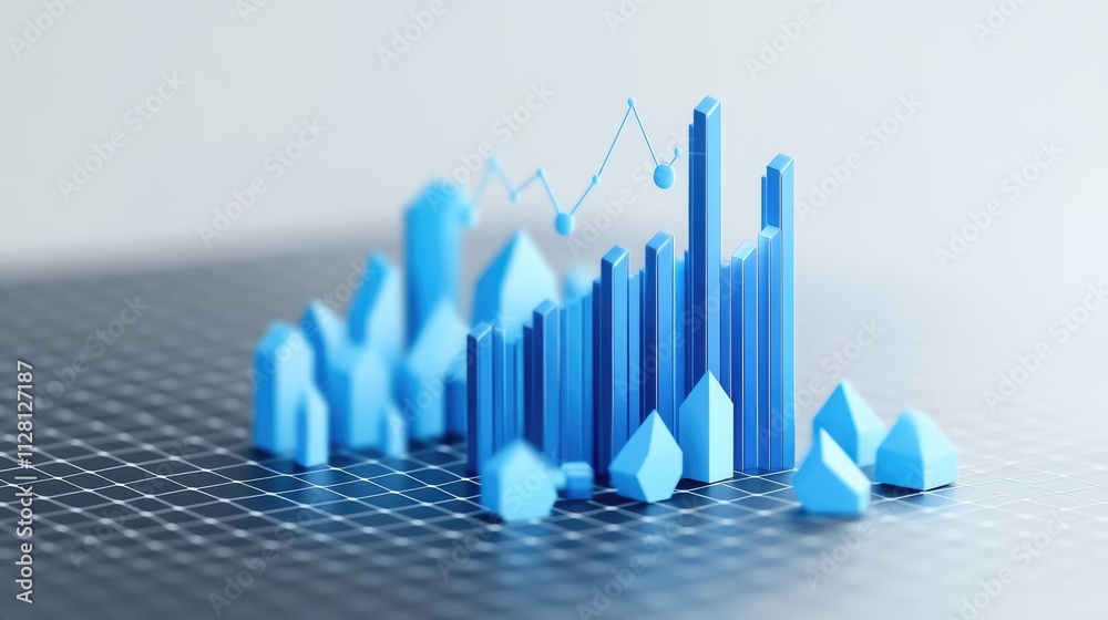 Poster 3d render of a blue chart icon showcasing market trends, floating on a transparent background