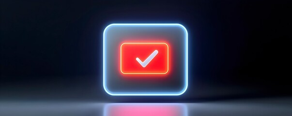 Neon Checkmark Icon on Dark Background