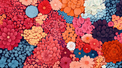 Vibrant floral pattern with colorful flowers and intricate designs