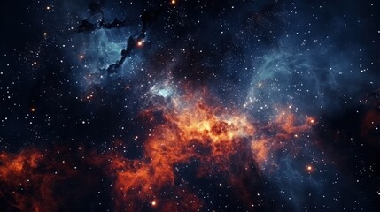 Naklejka premium Cosmic Nebula Orange and Blue Hues Stellar Dust